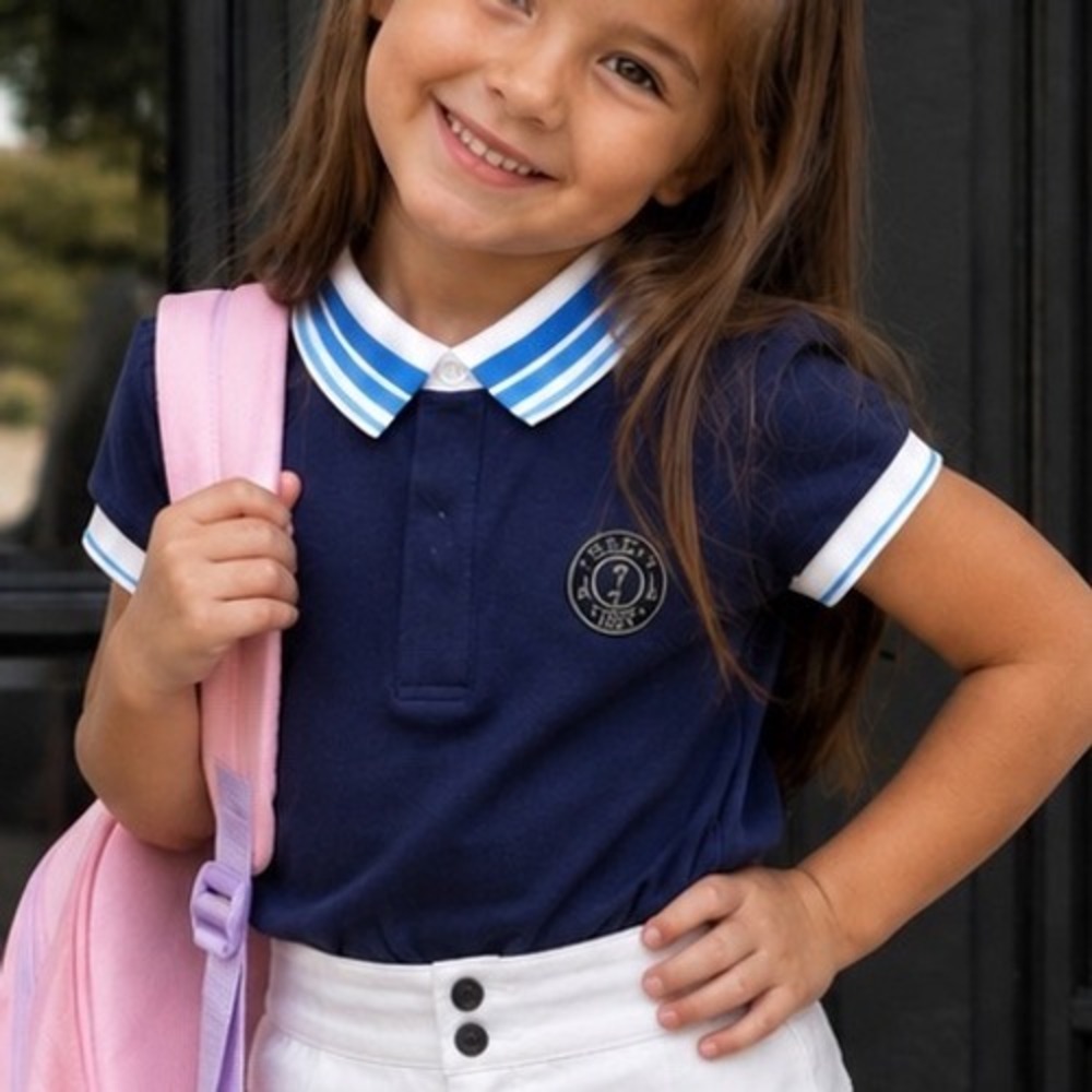 Jacadi Paris Boys Navy Blue Striped Collar Pique Polo Shirt Size 6A 116cm CR5